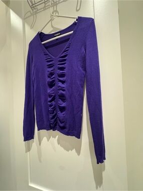 Express Women's Purple Ruched V-Neck Long Sleeve purple sweater Top size XS